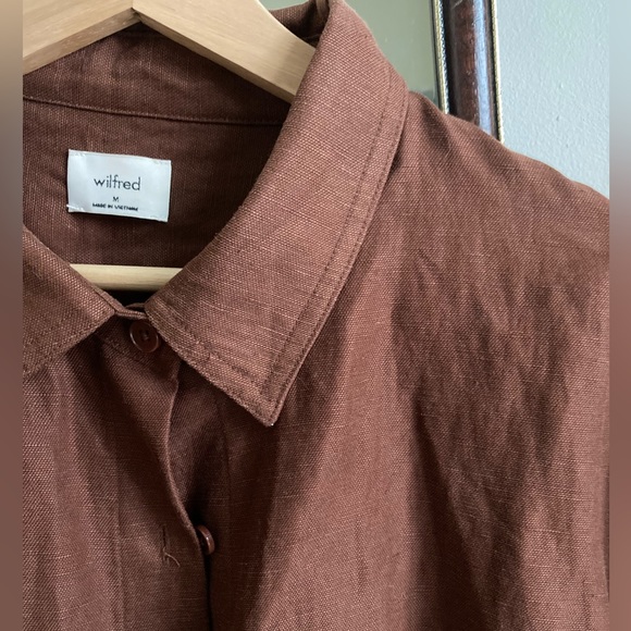 Wilfred linen blend cropped cocoa shirt medium - Picture 2 of 4